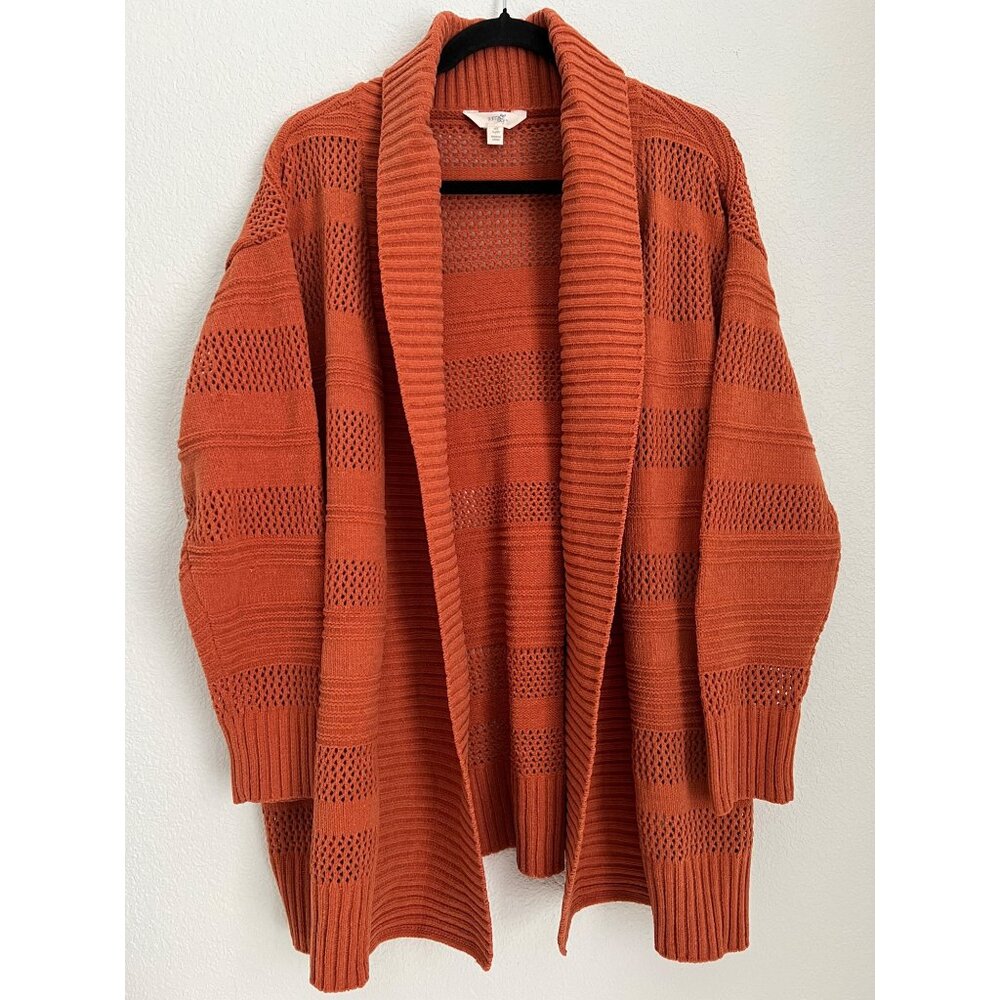 Women's Large Open-Knit Shawl Collar Cardigan Sweater